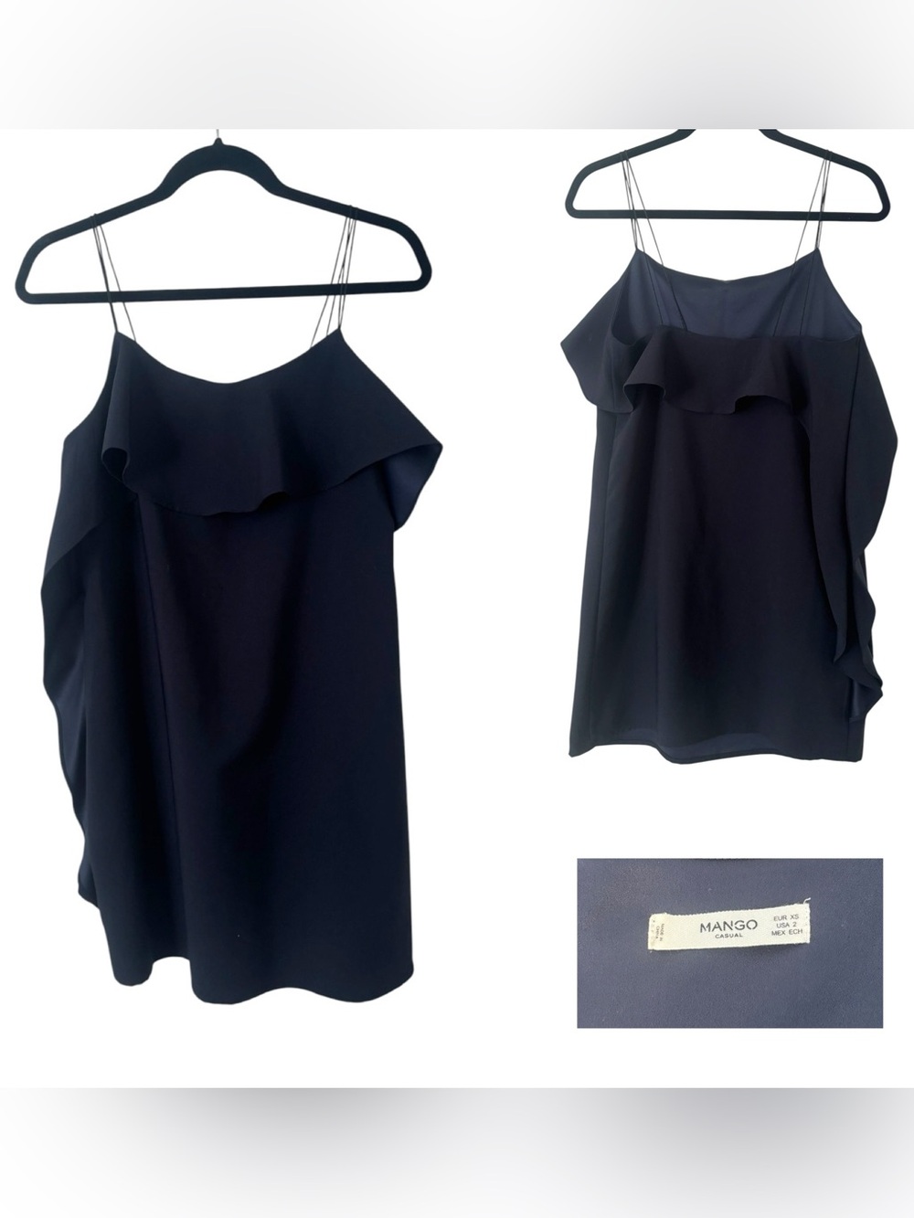 Mango Navy Side Ruffle Mini Dress - Picture 2 of 5